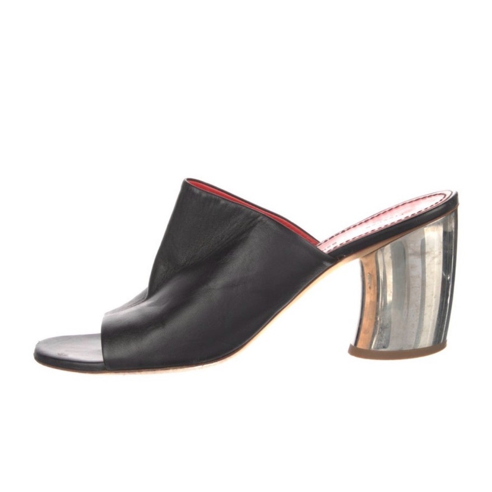Proenza Schouler Black Leather Mules with Metallic Heel